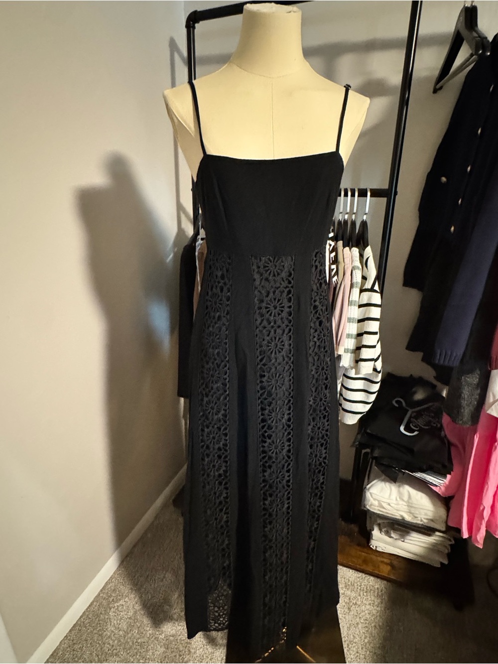 HYFVE Black Lace Panel Maxi Dress